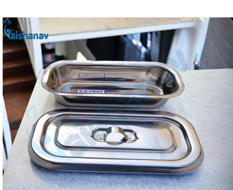 Vaishanav Stainless Steel Instrument Tray 8 × 3 Inch with Lid