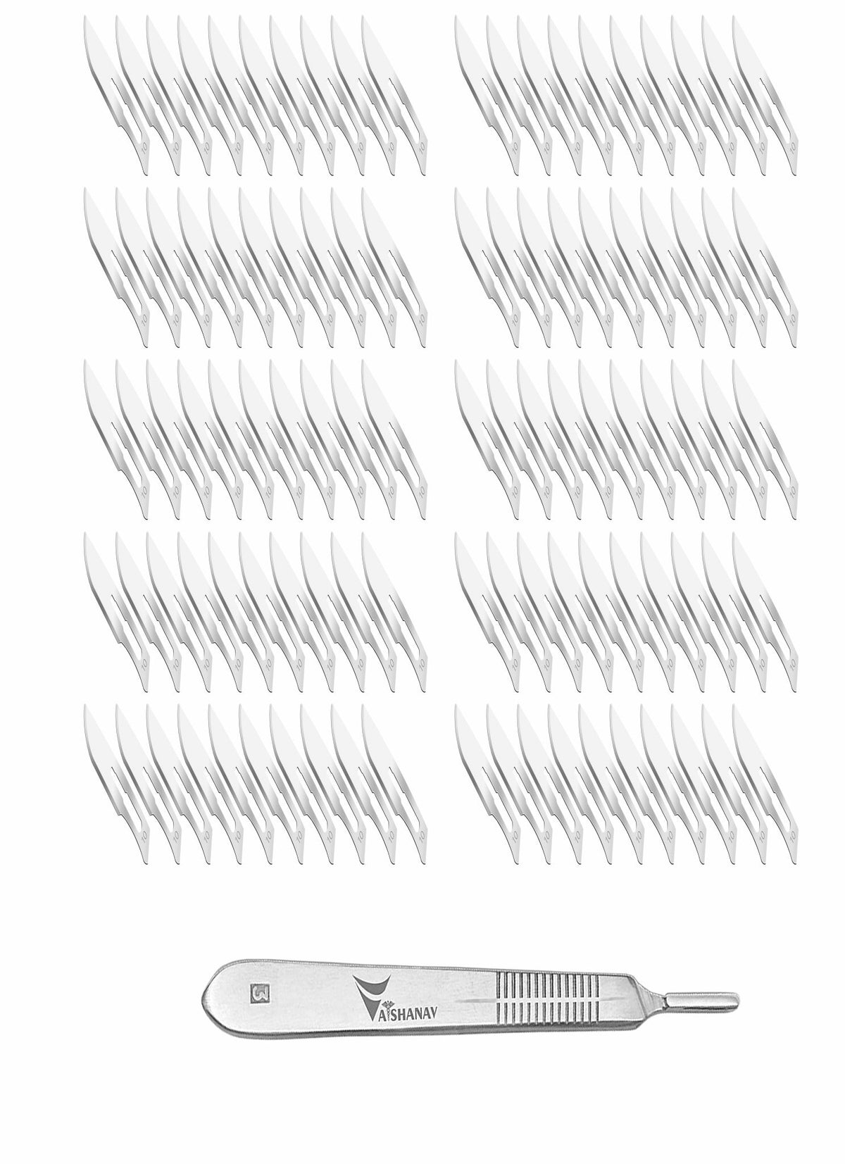 Vaishanav B.P. Blade No. 10 (Pack of 100) with Scalpel Handle No. 3 – Sterile Carbon Steel Surgical Blades & Stainless Steel Handle for General Surgery, Medical, Veterinary & Dissection