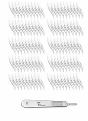 Vaishanav B.P. Blade No. 10 (Pack of 100) with Scalpel Handle No. 3 – Sterile Carbon Steel Surgical Blades & Stainless Steel Handle for General Surgery, Medical, Veterinary & Dissection