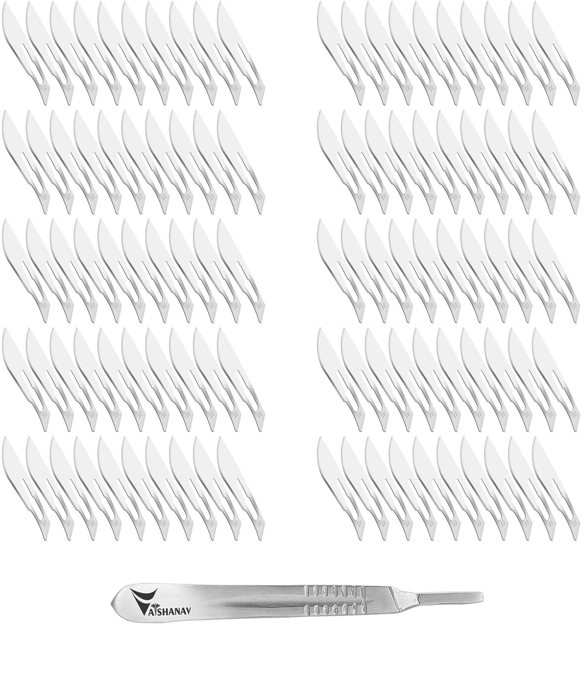 Vaishanav B.P. Blade No. 22 (Pack of 100) with Scalpel Handle No. 4 – Sterile Carbon Steel Surgical Blades & Stainless Steel Handle for General Surgery, Orthopedic, Medical, Veterinary & Dissection