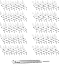 Vaishanav B.P. Blade No. 22 (Pack of 100) with Scalpel Handle No. 4 – Sterile Carbon Steel Surgical Blades & Stainless Steel Handle for General Surgery, Orthopedic, Medical, Veterinary & Dissection